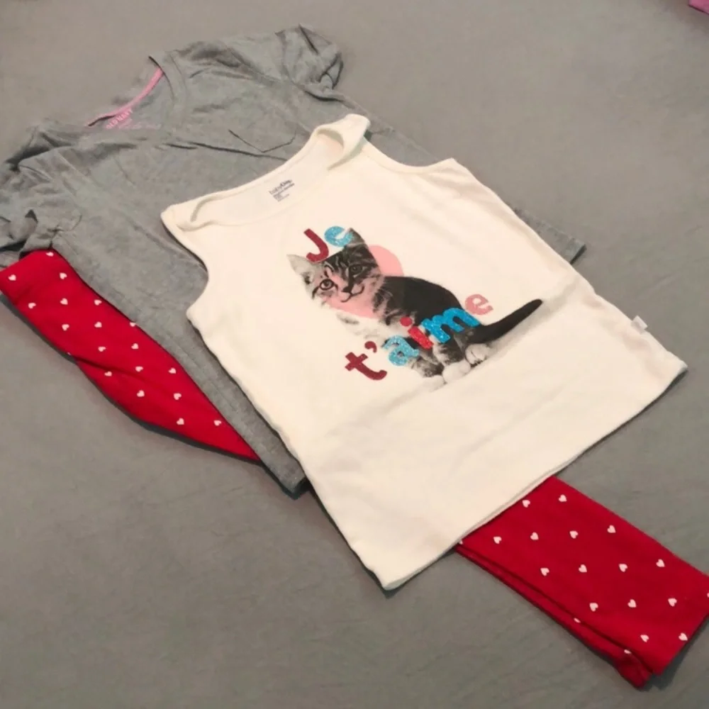 Old Navy Red Leggings Gray Top Gap Cat Tank Top Bundle Set Size 5T 6-7